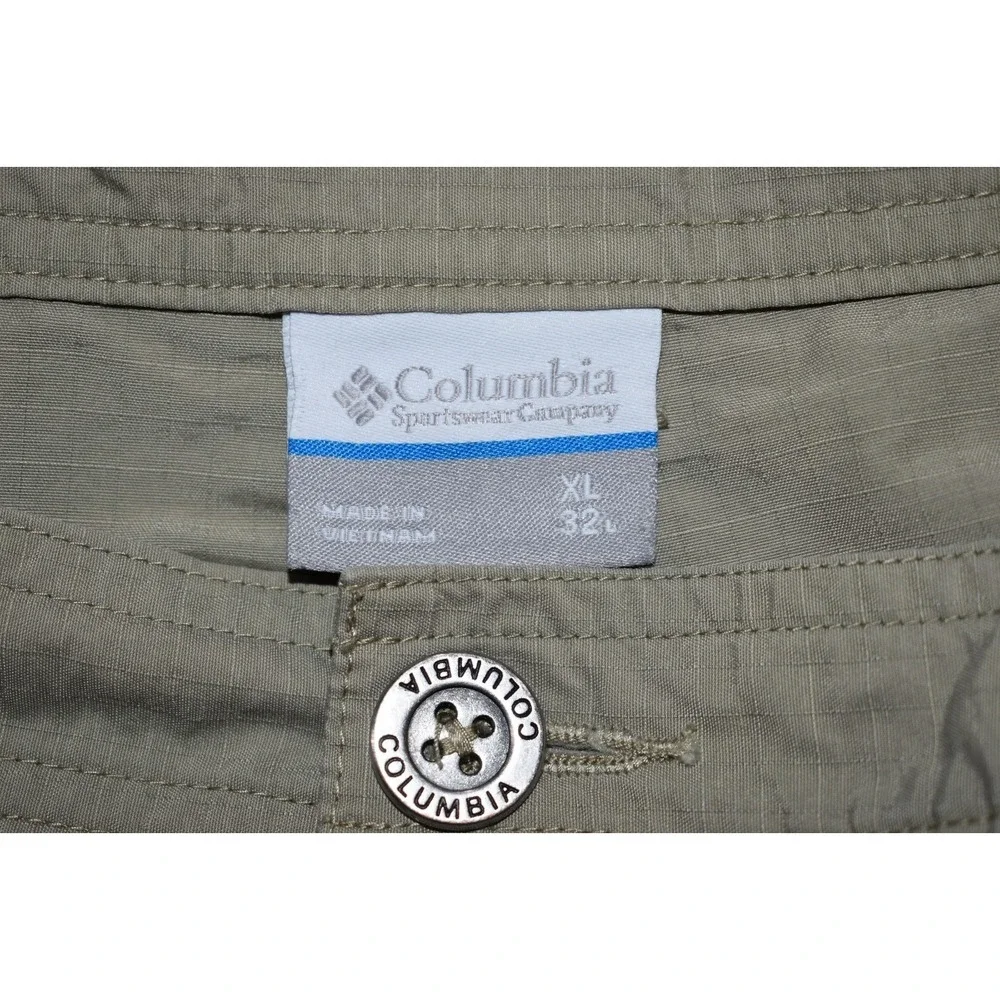 Columbia MENS XL Cargo Convertable Pants Zip-Off Khaki Green Hiking Lightweight